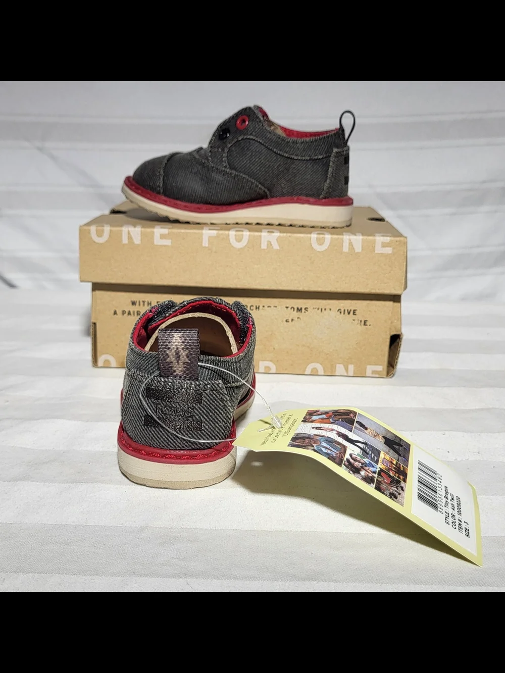 TOMS Ash Twill Tiny Brogue Shoes with Red Trim